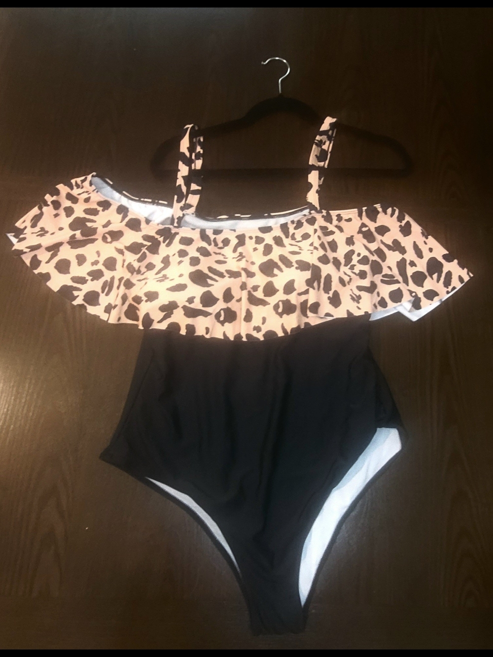SHEIN Leopard Ruffle One-Piece Swimsuit - Brown and Black